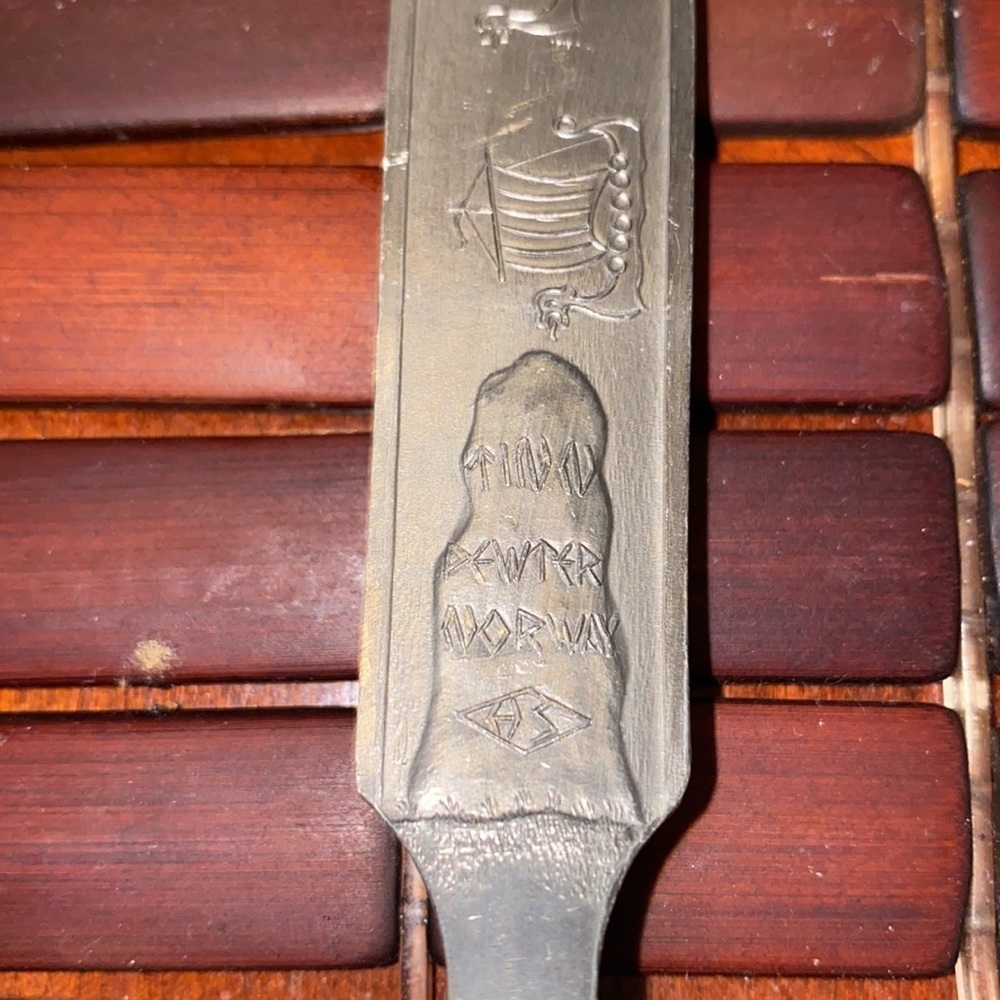 Vintage Norway salad servers KONGE tinn Norwegian Pewter designer Heilac Olav - Picture 6 of 8